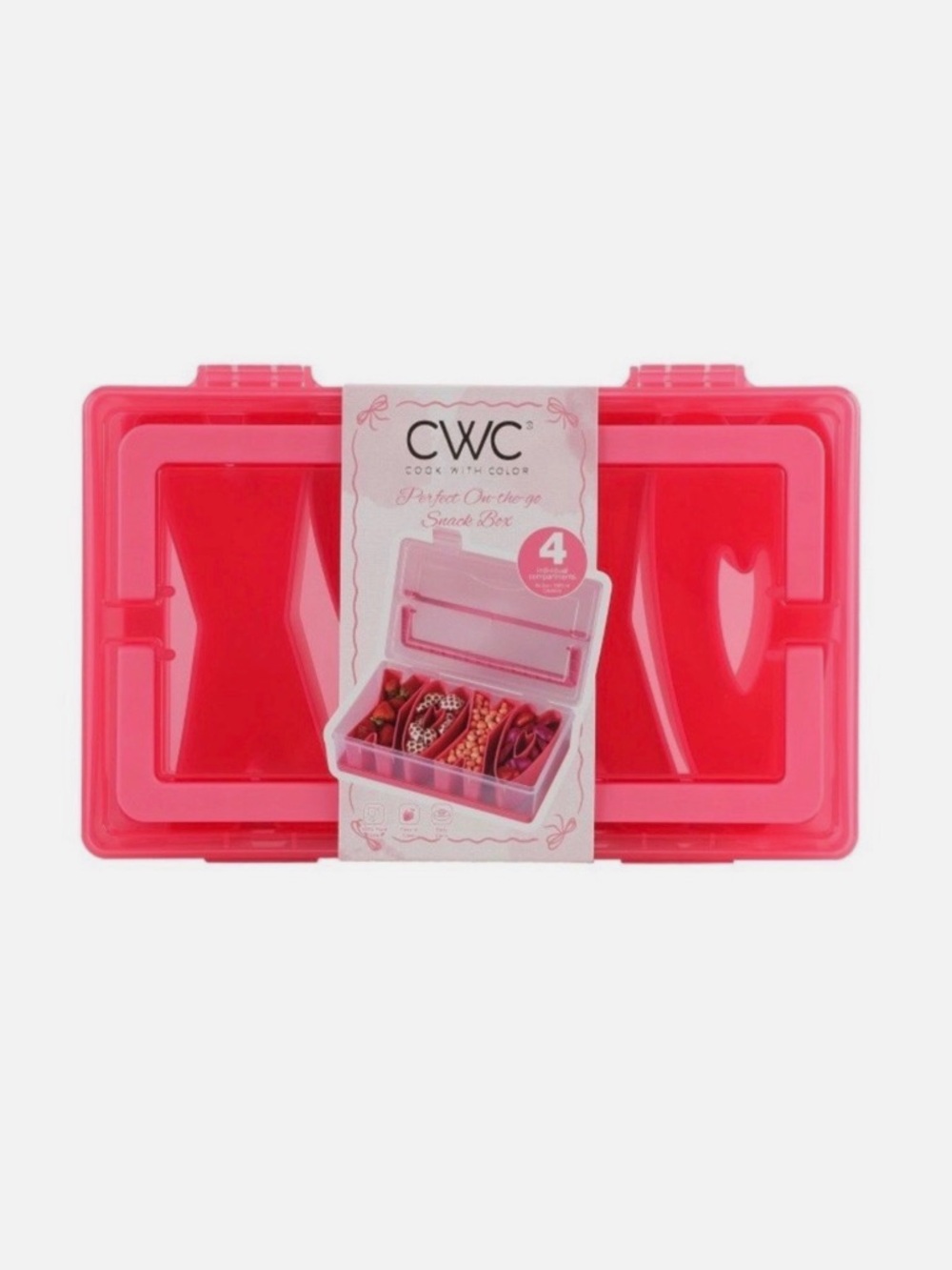 Pink 4-Compartment Food Storage Snack Box